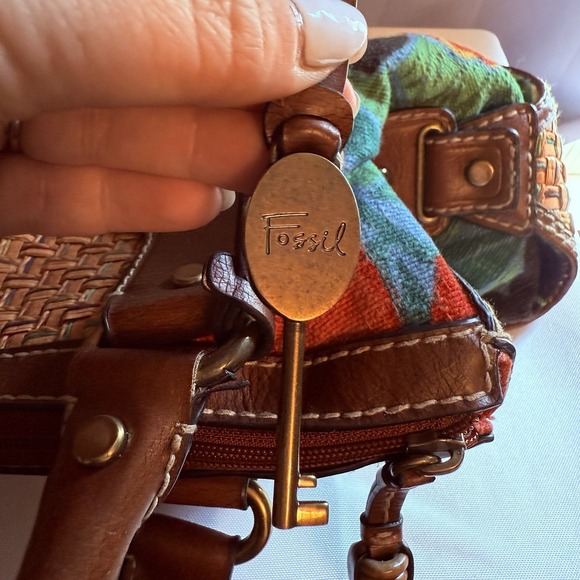 Fossil Floral Tropical Multi Color Bag Purse Leather Strap Raffia Shoulder Bag - Picture 5 of 16